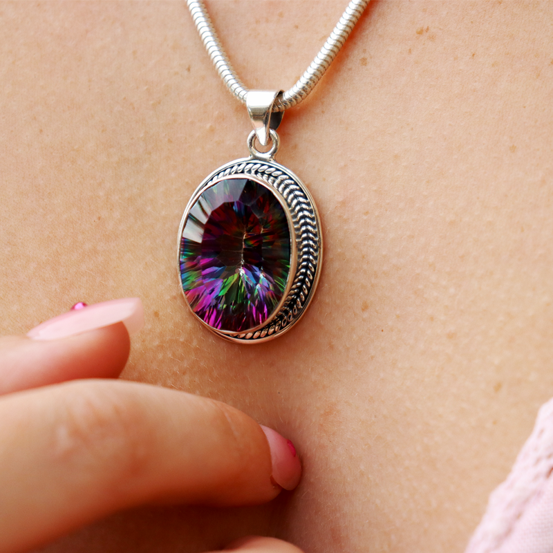 mystic topaz oval sterling silver gemstone pendant