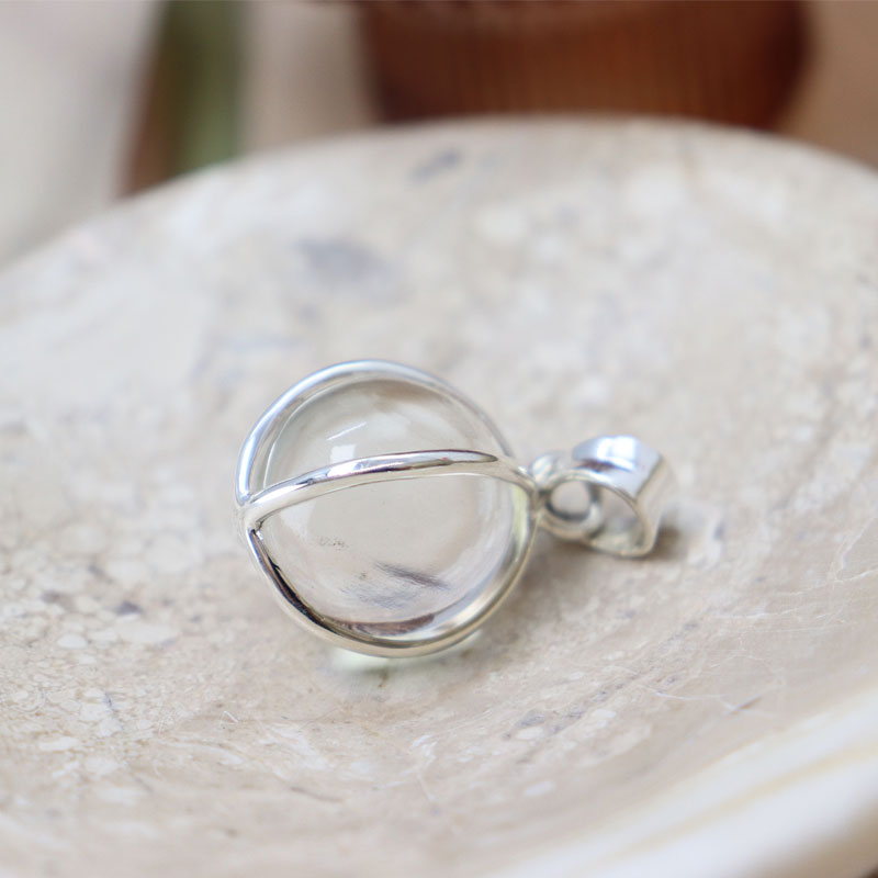 clear quartz crystal ball silver pendant