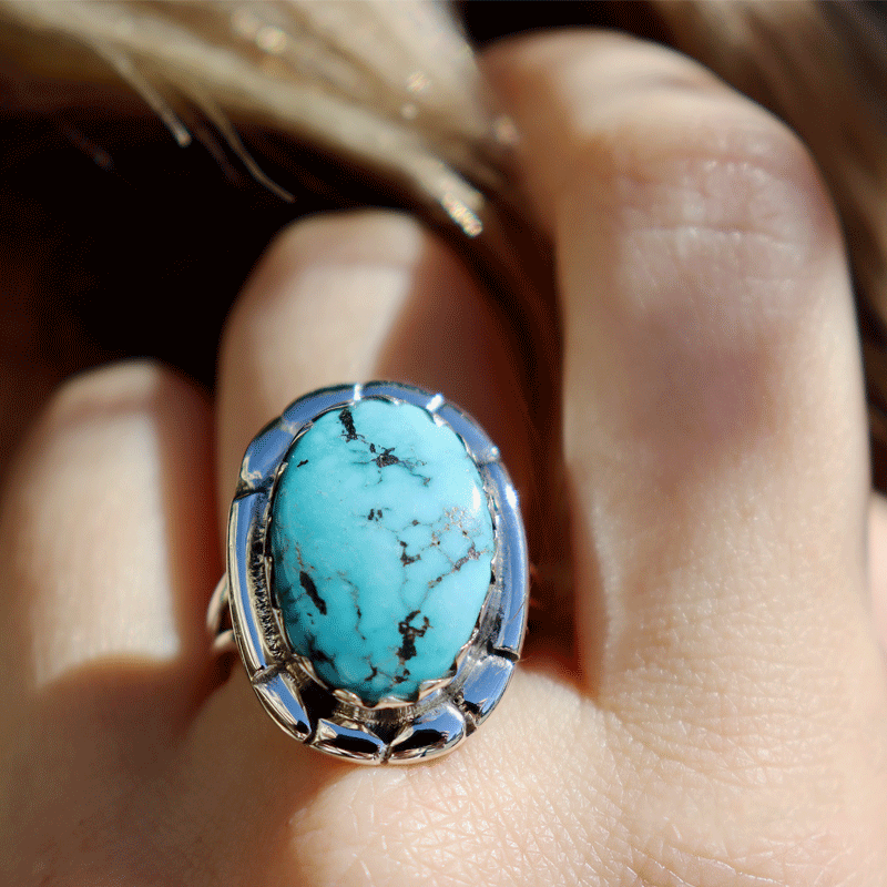 navajo turquoise sterling silver gemstone ring