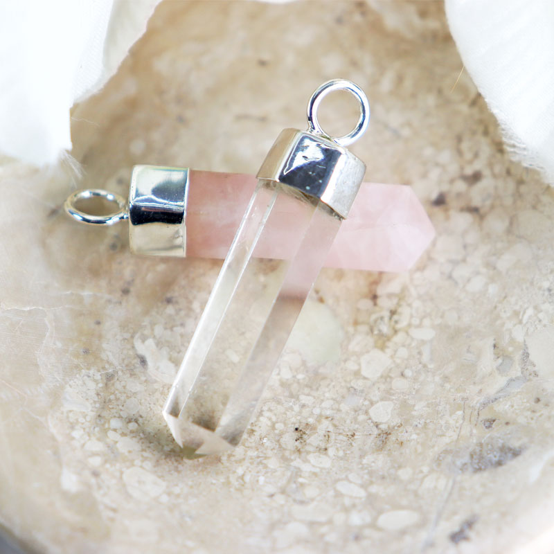 clear quartz silver point gemstone pendant