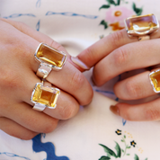 citrine square emerald cut sterling silver gemstone ring