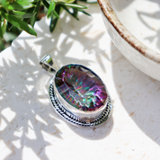 mystic topaz oval sterling silver gemstone pendant