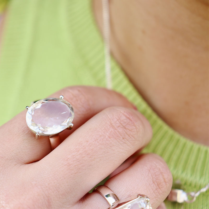 oval clear quartz silver ring