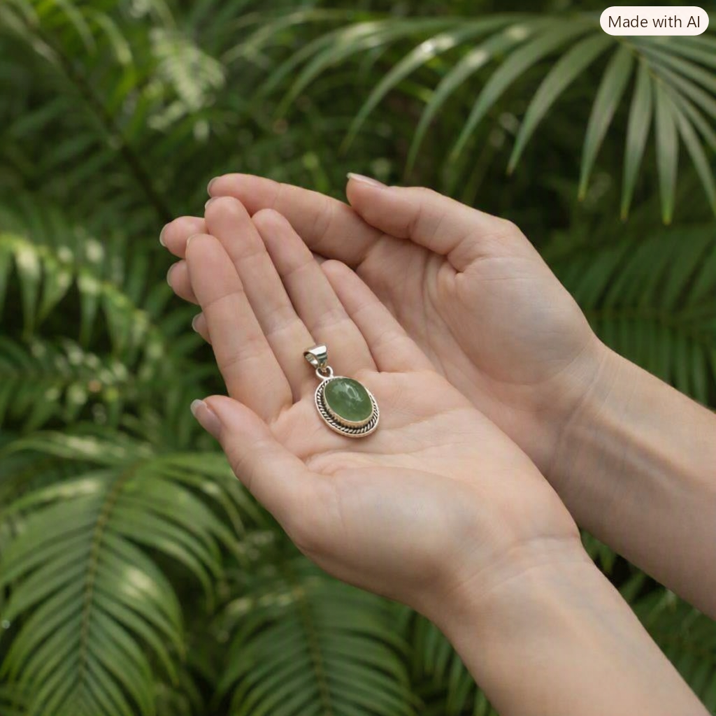 oval prehnite sterling silver gemstone pendant
