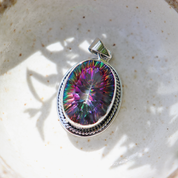mystic topaz oval sterling silver gemstone pendant