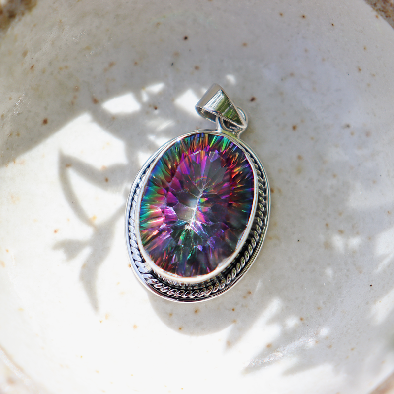 mystic topaz oval sterling silver gemstone pendant