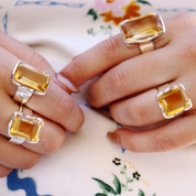 citrine square emerald cut sterling silver gemstone ring