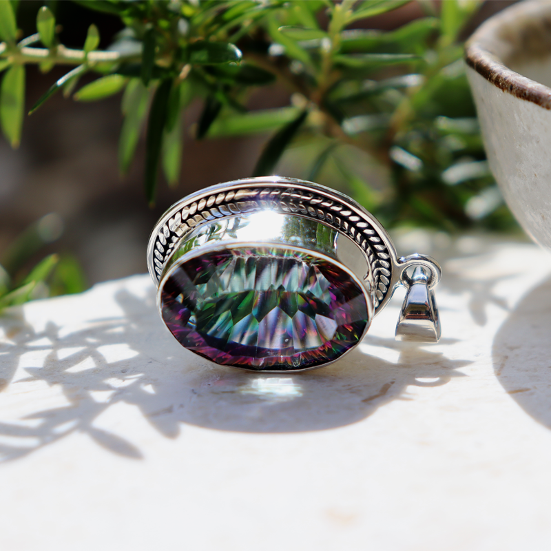 mystic topaz oval sterling silver gemstone pendant