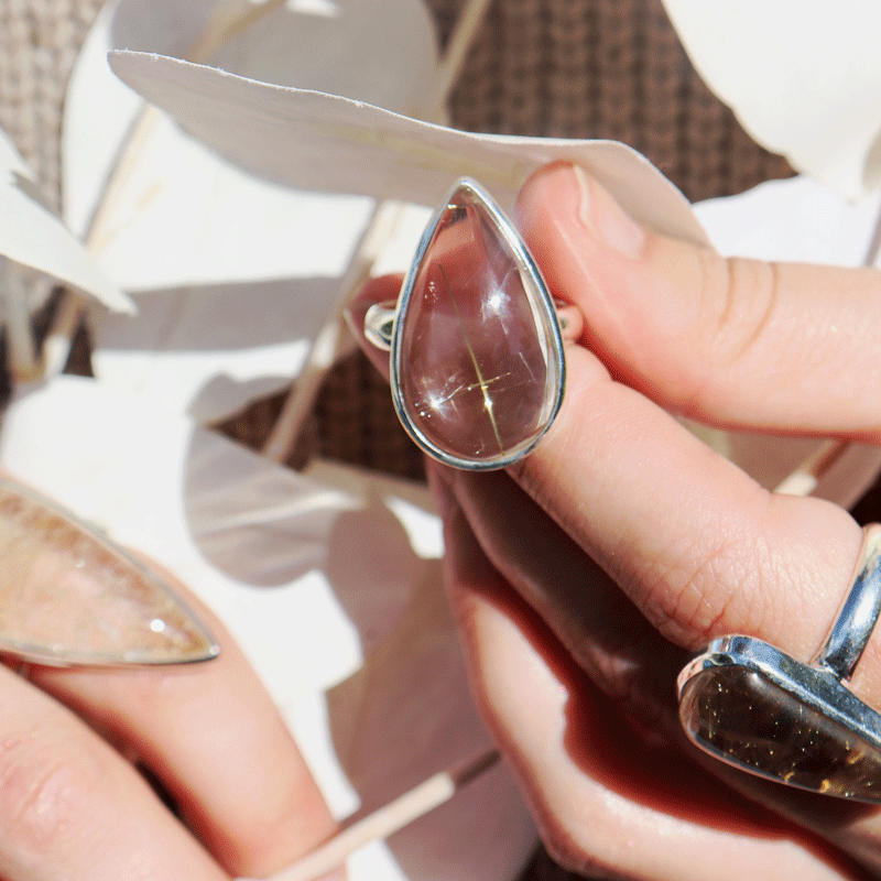 rutilated quartz silver gemstone ring