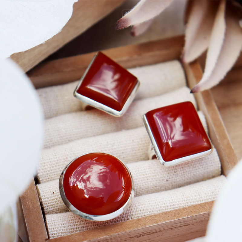 carnelian silver gemstone ring