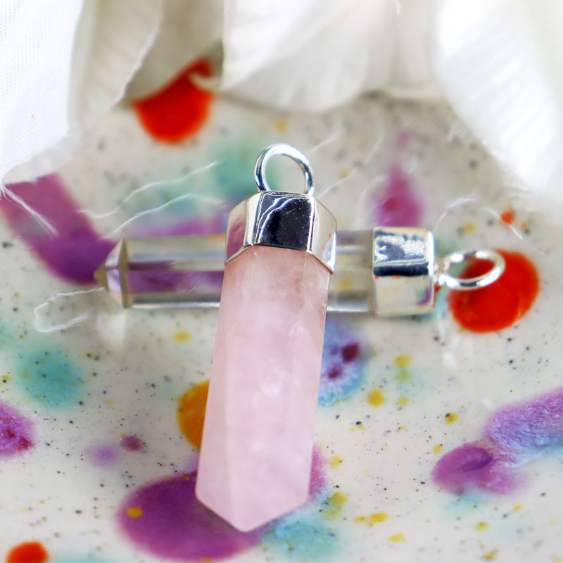 rose quartz silver point crystal pendant