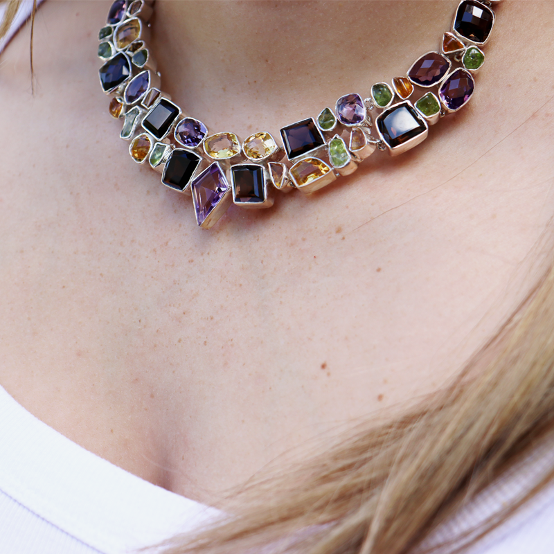 garnet peridot citrine amethyst multi sterling silver gemstone necklace