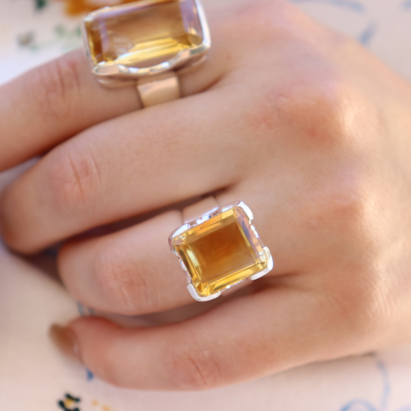 citrine square emerald cut sterling silver gemstone ring