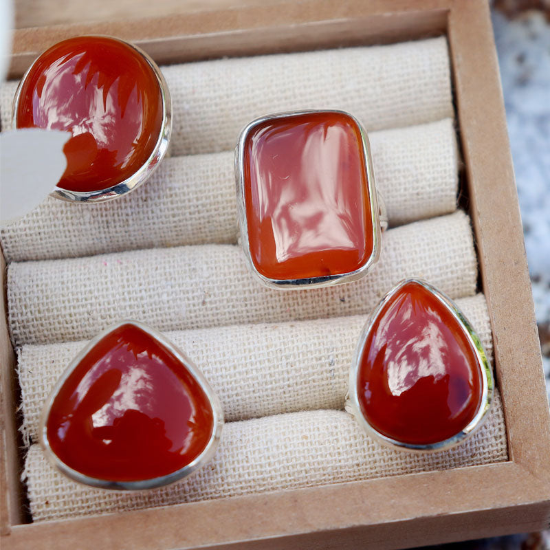 carnelian silver gemstone ring