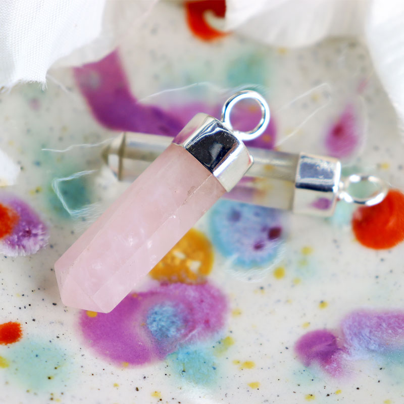 rose quartz silver point crystal pendant