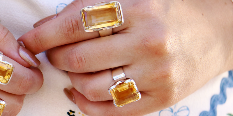 citrine square emerald cut sterling silver gemstone ring