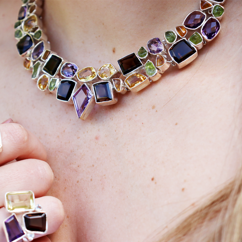 garnet peridot citrine amethyst multi sterling silver gemstone necklace