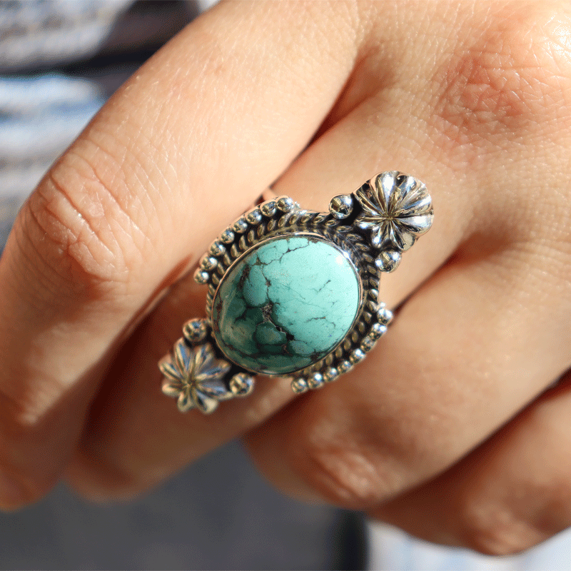 navajo turquoise sterling silver gemstone ring
