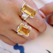 emerald cut citrine sterling silver gemstone ring