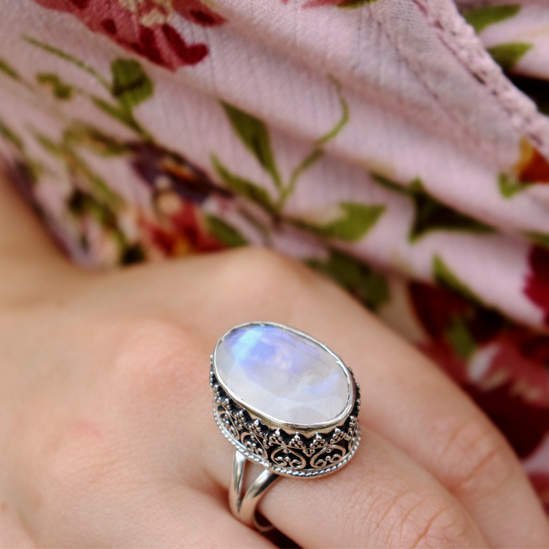 moonstone oval sterling silver gemstone ring