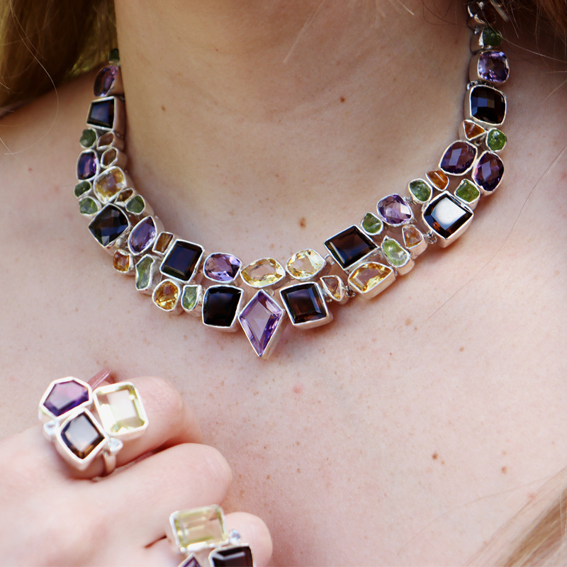 garnet peridot citrine amethyst multi sterling silver gemstone necklace