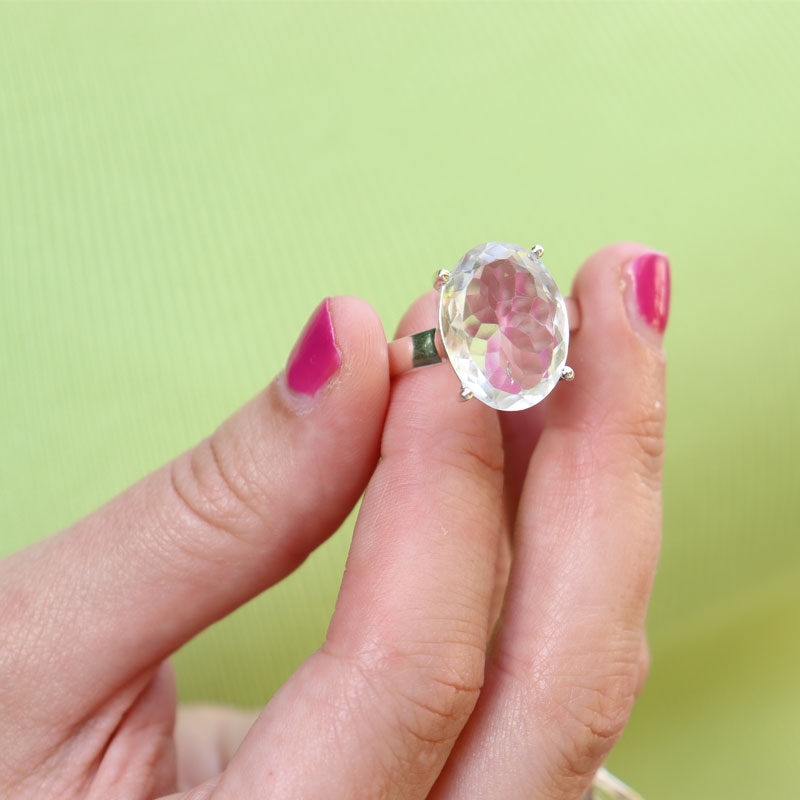 oval clear quartz silver ring