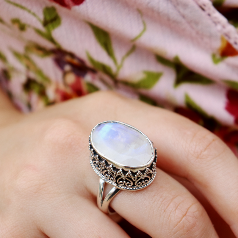 moonstone oval sterling silver gemstone ring