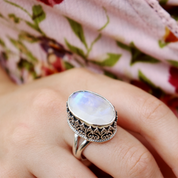 moonstone oval sterling silver gemstone ring