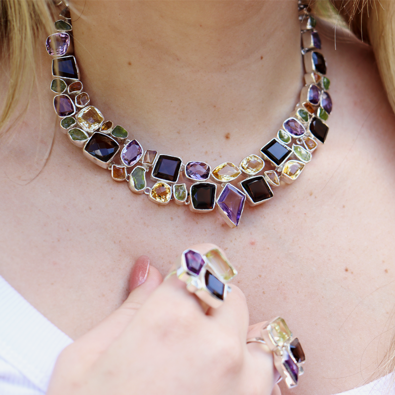 garnet peridot citrine amethyst multi sterling silver gemstone necklace