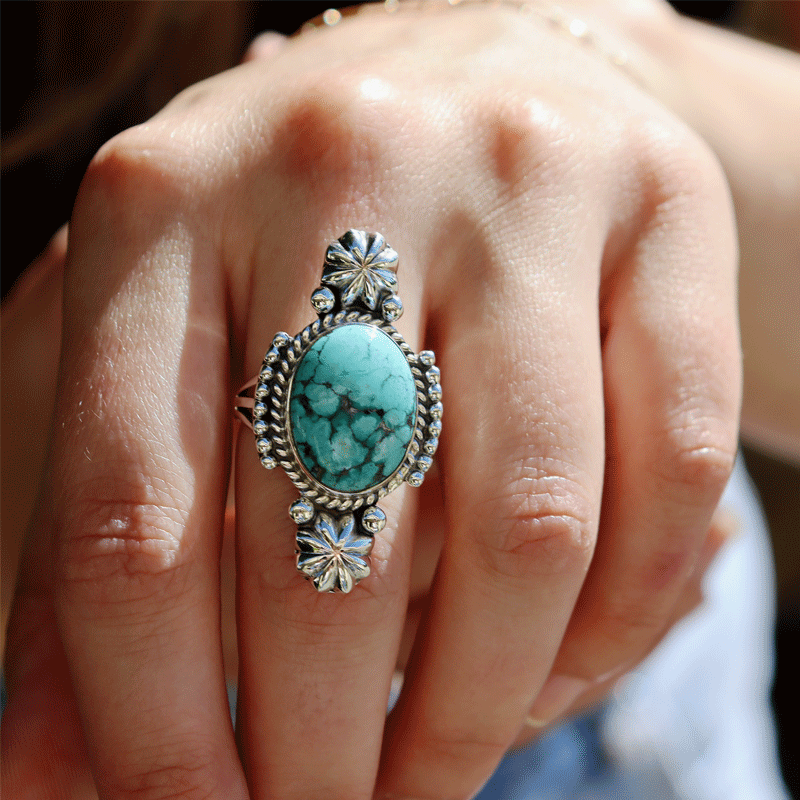 navajo turquoise sterling silver gemstone ring