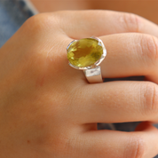 oval lemon quartz sterling silver ring