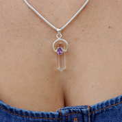 amethyst clear quartz sterling silver gemstone pendant