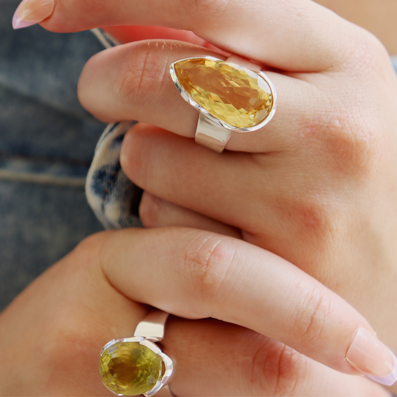 teardrop citrine sterling silver gemstone ring
