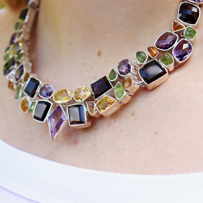 garnet peridot citrine amethyst multi sterling silver gemstone necklace