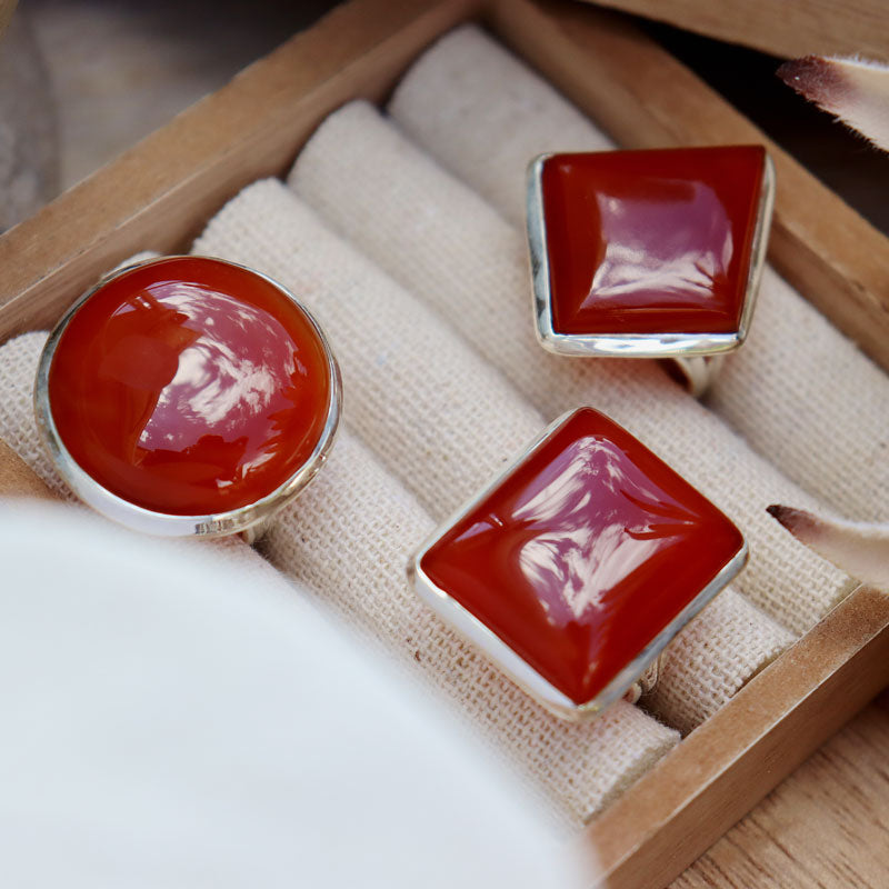 carnelian silver gemstone ring