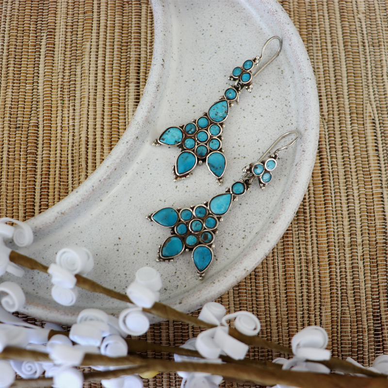 turquoise sterling silver boho style earrings