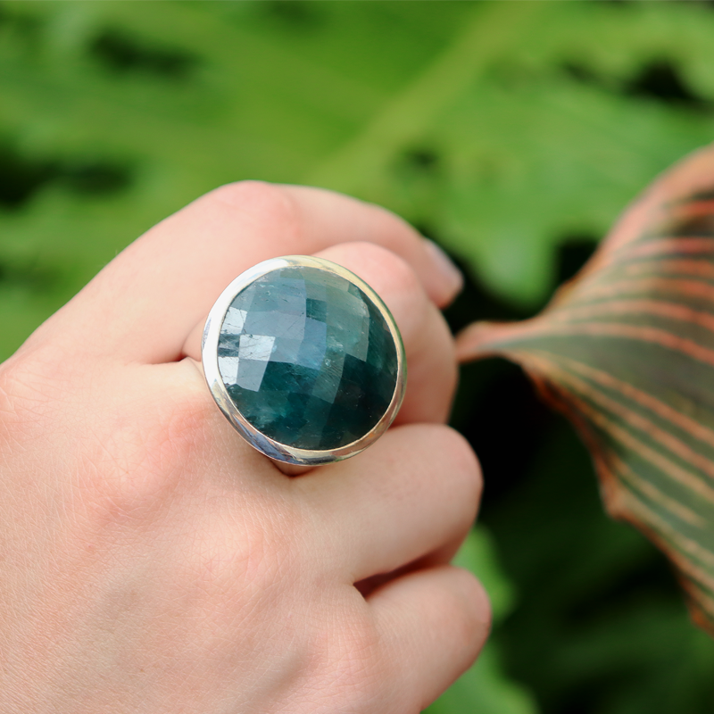 emerald quartz big sterling silver gemstone ring