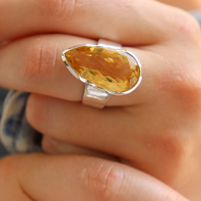 teardrop citrine sterling silver gemstone ring