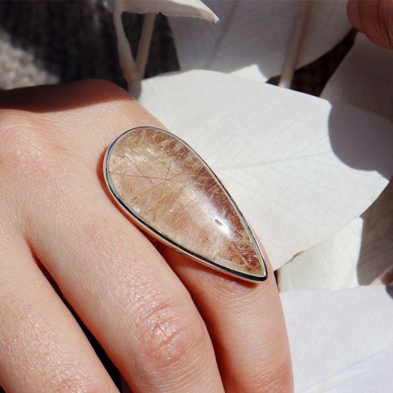 rutilated quartz silver gemstone ring