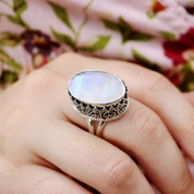 moonstone oval sterling silver gemstone ring