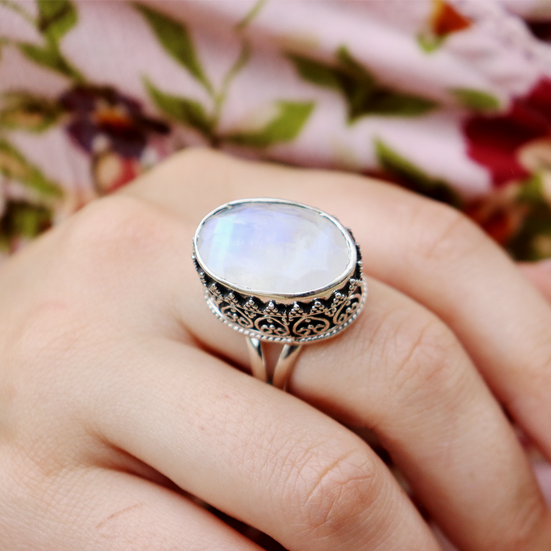 moonstone oval sterling silver gemstone ring