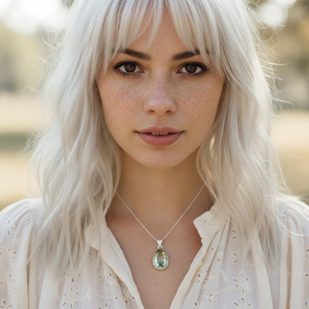 green amethyst teardrop sterling silver pendant