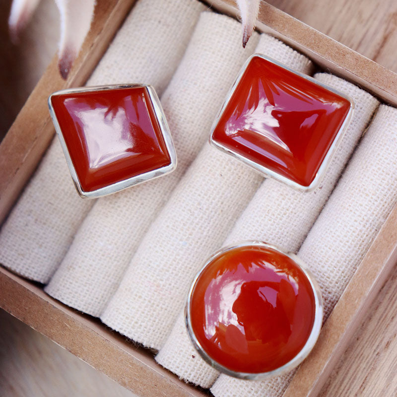 carnelian silver gemstone ring