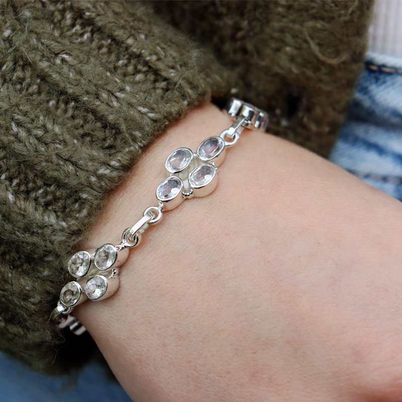 clear quartz sterling silver gemstone bracelet