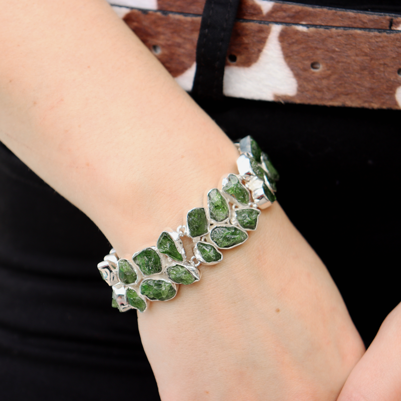 chrome diopside chunky sterling silver gemstone bracelet
