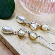 pearl silver gemstone drop earrings