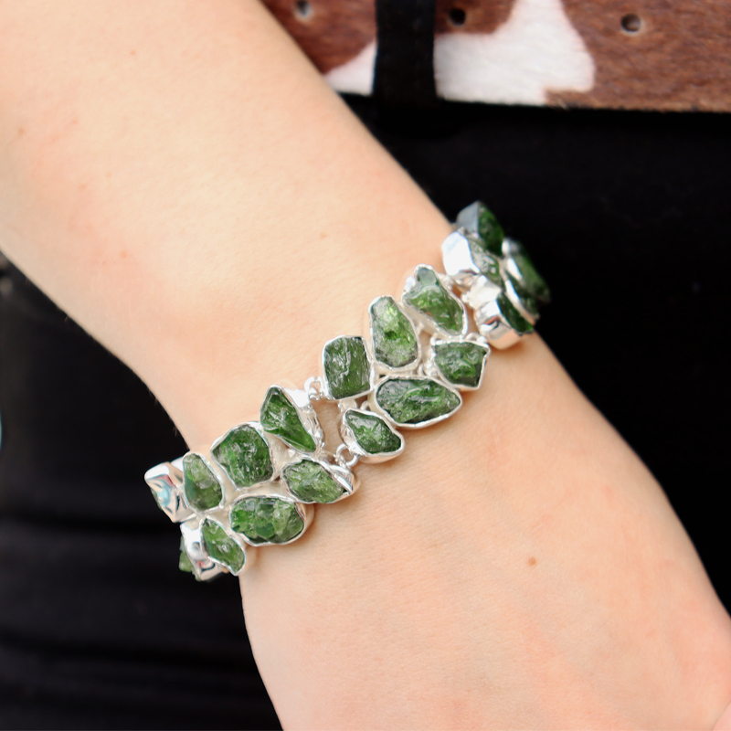 chrome diopside chunky sterling silver gemstone bracelet