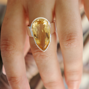 teardrop citrine sterling silver gemstone ring