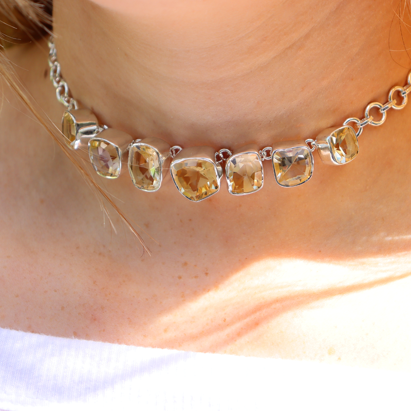 Citrine Statement Choker Silver Necklace