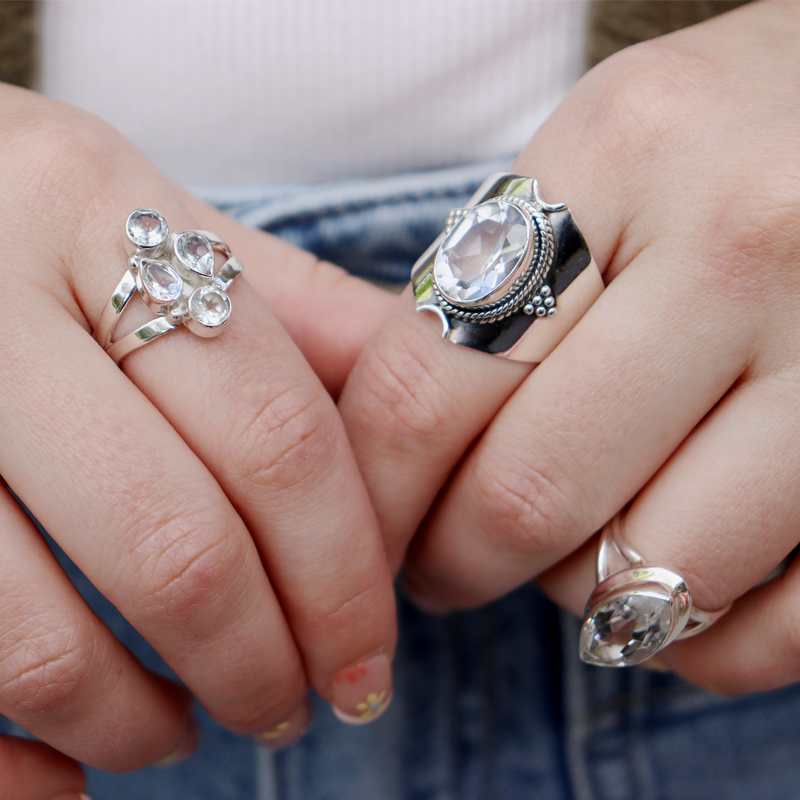 clear quartz sterling silver gemstone ring